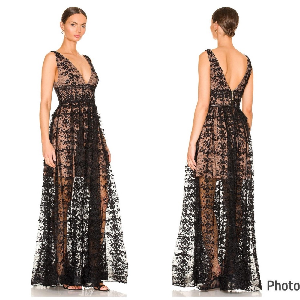 Bronx & Banco Megan Black Maxi Dress Lace Floral V Neck Sleeveless XS